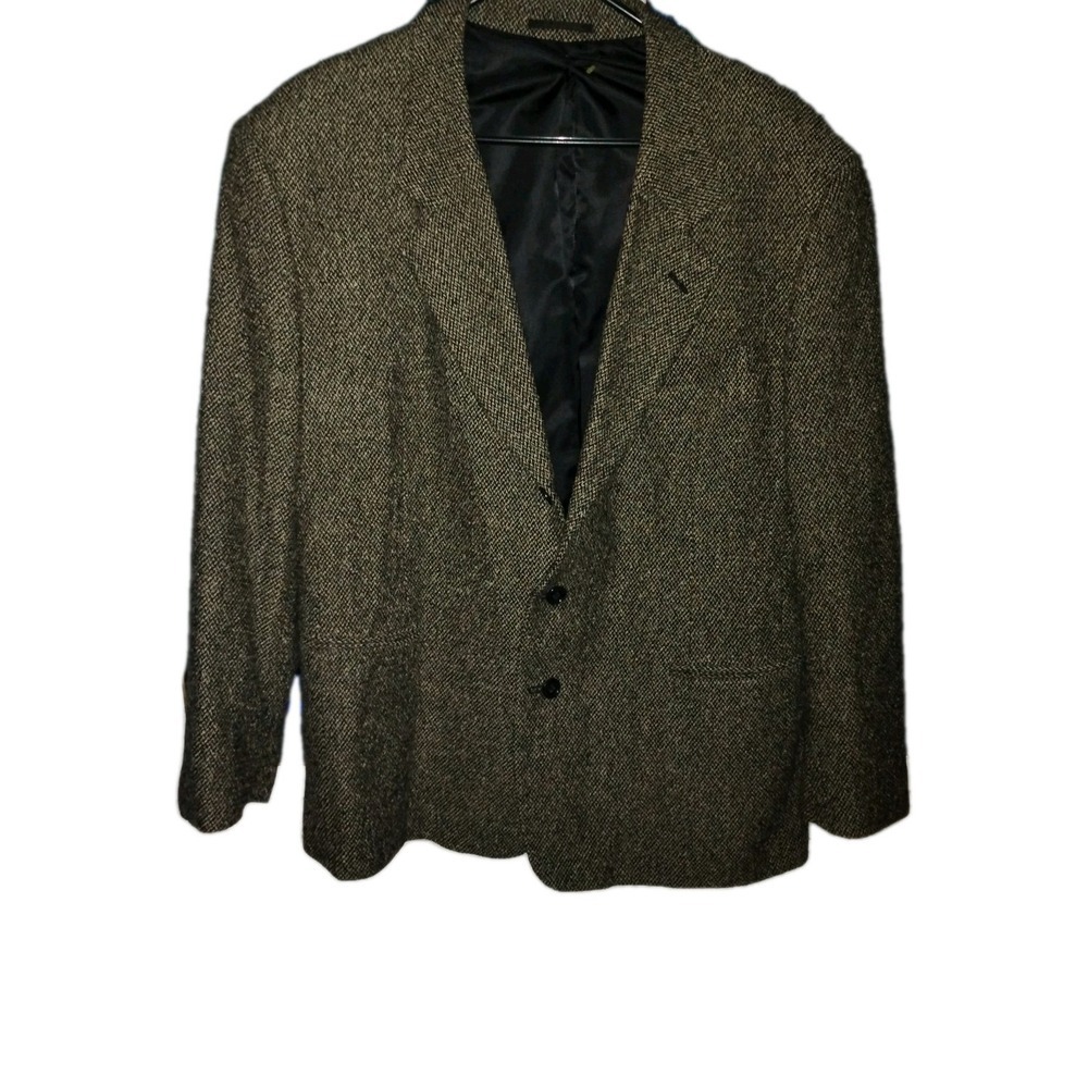 Coldwater Creek Mens 42 Blazer Tweed‎ Black & Tan Twill Sport Coat 50% Wool EUC